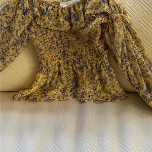Astr Yellow Floral Smocked Blouse